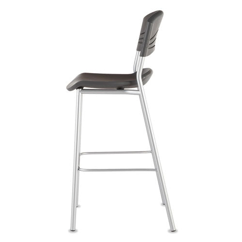 Cafeworks Stool, Supports Up To 225 Lb, 30" Seat Height, Graphite Seat, Graphite Back, Silver Base