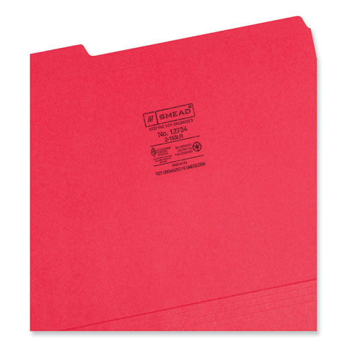 Reinforced Top Tab Colored File Folders, 1/3-cut Tabs: Assorted, Letter Size, 0.75" Expansion, Red, 100/box