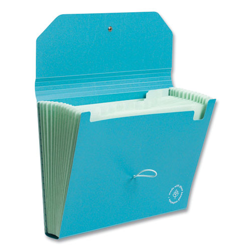 U Eco 13-pocket Expandable File, 9.75" Expansion, 13 Sections; Button/elastic Closure, 1/12-cut Tabs, Letter Size, Ocean