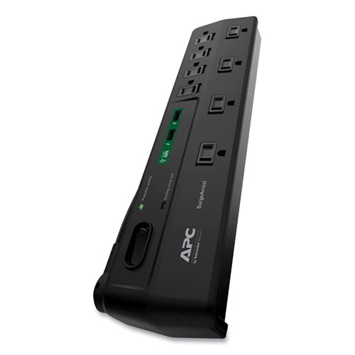 Home Office Surgearrest Power Surge Protector, 8 Ac Outlets/2 Usb Ports, 6 Ft Cord, 2,630 J, Black