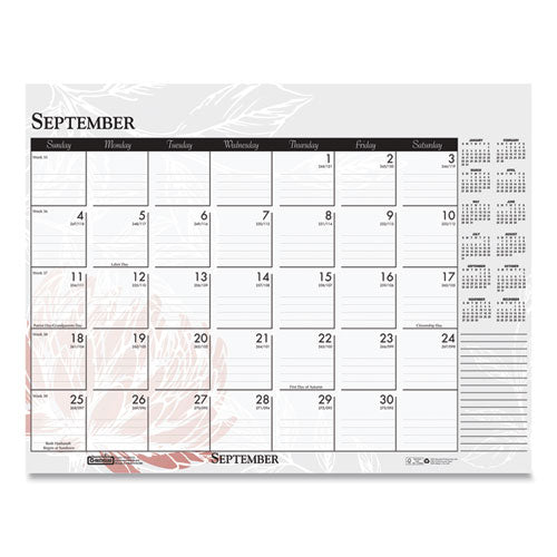 Recycled Desk Pad Calendar, Wild Flowers Artwork, 18.5 X 13, White Sheets, Black Binding/corners,12-month (jan-dec): 2024