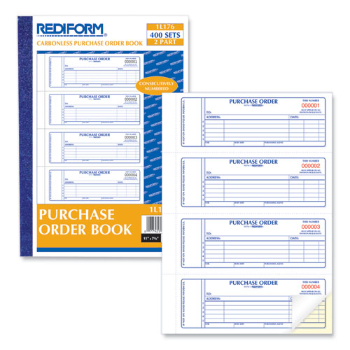 Purchase Order Book, 5 Lines, Two-part Carbonless, 7 X 2.75, 4 Forms/sheet, 400 Forms Total