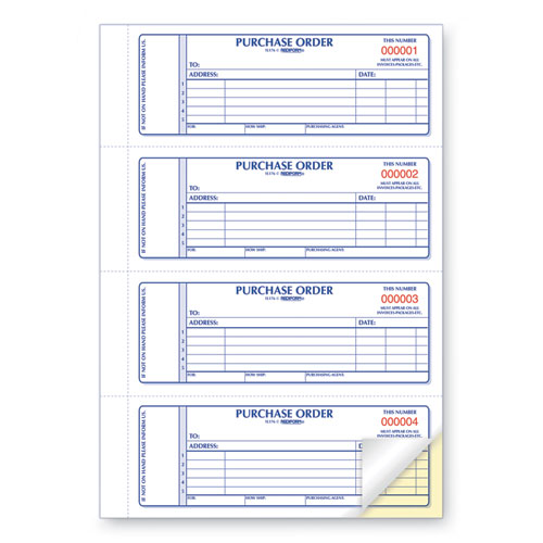 Purchase Order Book, 5 Lines, Two-part Carbonless, 7 X 2.75, 4 Forms/sheet, 400 Forms Total