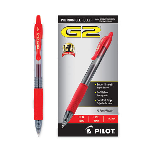 G2 Premium Gel Pen, Retractable, Fine 0.7 Mm, Red Ink, Smoke/red Barrel, Dozen