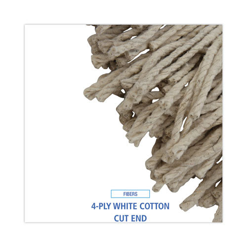 Mop Head, Lie-flat Head, Cotton Fiber, 24 Oz., White, 12/carton