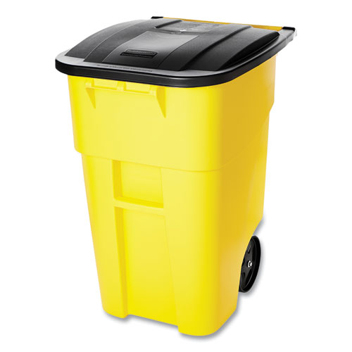 Square Brute Rollout Container, 50 Gal, Molded Plastic, Yellow