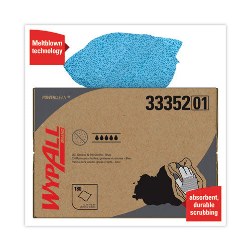 Power Clean Oil, Grease And Ink Cloths, Brag Box, 12.1 X 16.8, Blue, 180/box