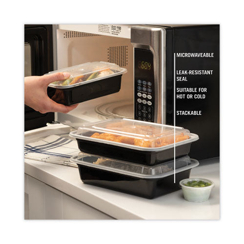 Newspring Versatainer Microwavable Containers, 38 Oz, 6 X 8.5 X 2, Black/clear, Plastic, 150/carton