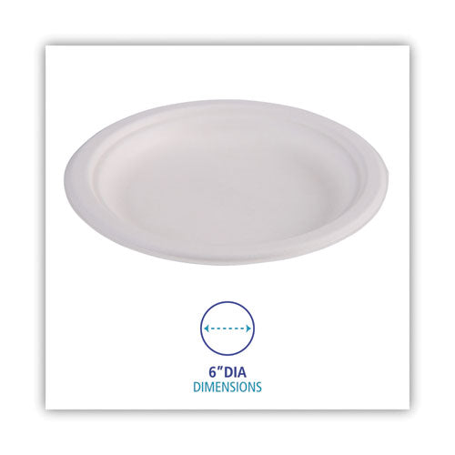 Bagasse Dinnerware, Plate, 6" Dia, White, 1,000/carton