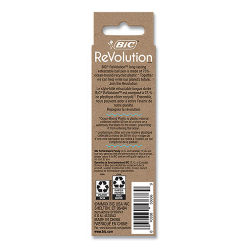 Revolution Ocean Bound Ballpoint Pen, Retractable, Medium 1 Mm, Black Ink, Translucent Blue Barrel, 4/pack