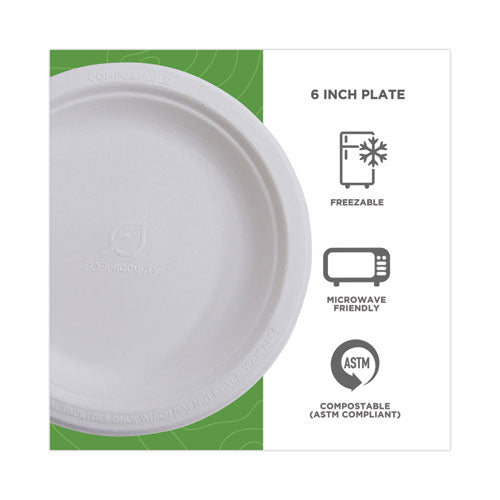 Renewable Sugarcane Plates Convenience Pack, 6" Dia, Natural White, 50/pack