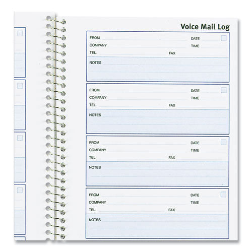 Detail Wirebound Voice Mail Log Book, One-part (no Copies), 5 X 1.63, 6 Forms/sheet, 600 Forms Total