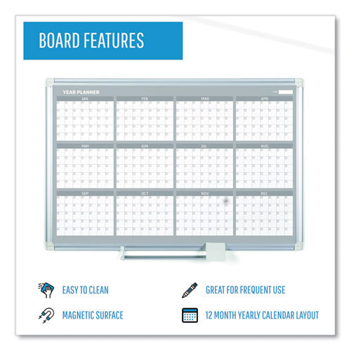 Magnetic Dry Erase Calendar Board, 12-month, 48 X 36, White Surface, Silver Aluminum Frame