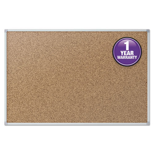 Economy Cork Board With Aluminum Frame, 24 X 18, Tan Surface, Silver Aluminum Frame