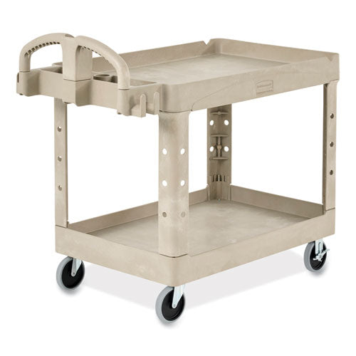 Heavy-duty Utility Cart With Lipped Shelves, Plastic, 2 Shelves, 500 Lb Capacity, 25.9" X 45.2" X 32.2", Beige