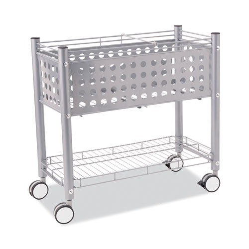 File Cart With Open Top, Metal, 1 Shelf, 2 Bins, 28.25" X 13.75" X 27.38", Matte Gray