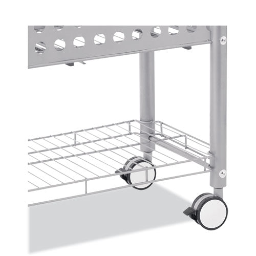 File Cart With Open Top, Metal, 1 Shelf, 2 Bins, 28.25" X 13.75" X 27.38", Matte Gray