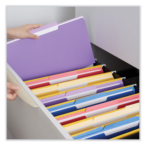 Interior File Folders, 1/3-cut Tabs: Assorted, Legal Size, 11-pt Stock, Violet, 100/box