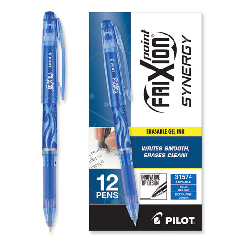 Frixion Point Erasable Gel Pen, Stick, Extra-fine 0.5 Mm, Blue Ink, Blue/silver/transparent Blue Barrel