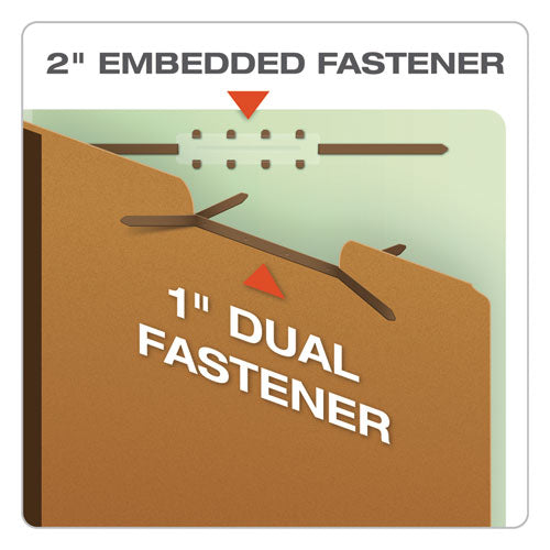 End Tab Classification Folders, 2.5" Expansion, 2 Dividers, 6 Fasteners, Letter Size, Pale Green Exterior, 10/box