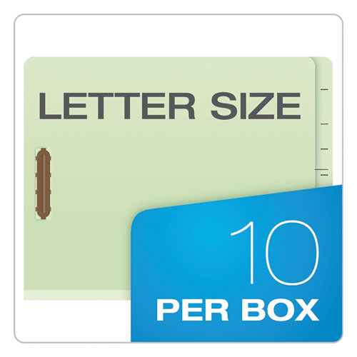 End Tab Classification Folders, 2.5" Expansion, 2 Dividers, 6 Fasteners, Letter Size, Pale Green Exterior, 10/box