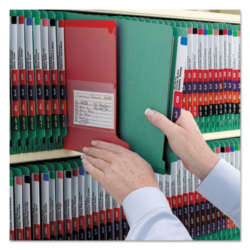 End Tab Pressboard Classification Folders, Six Safeshield Fasteners, 2" Expansion, 2 Dividers, Letter Size, Green, 10/box