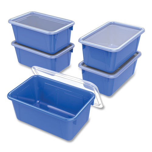 Cubby Bin With Lid, 1 Section, 2 Gal, 8.2 X 12.5 X 11.5, Blue, 5/pack