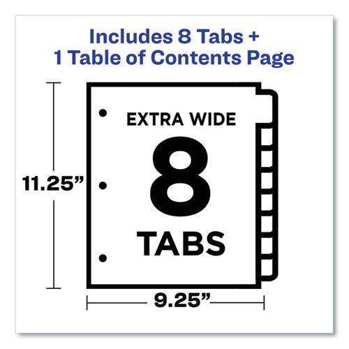 Customizable Toc Ready Index Multicolor Tab Dividers, Extra Wide Tabs, 8-tab, 1 To 8, 11 X 9.25, White, 1 Set