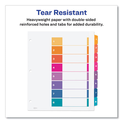 Customizable Toc Ready Index Multicolor Tab Dividers, Extra Wide Tabs, 8-tab, 1 To 8, 11 X 9.25, White, 1 Set