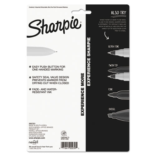 Retractable Permanent Marker, Extra-fine Needle Tip, Assorted Colors, 8/set