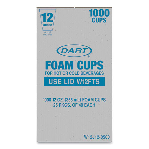 Foam Drink Cups, 12 Oz, White, 25/bag, 40 Bags/carton