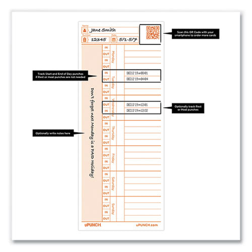 Time Card For Pk1100 Time Clock, Two Sides, 3.38 X 8.25, 100/pack