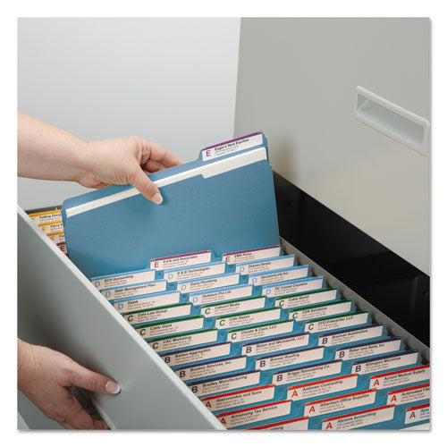 Expanding Recycled Heavy Pressboard Folders, 1/3-cut Tabs: Assorted, Letter Size, 1" Expansion, Blue, 25/box