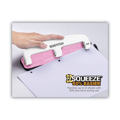 12-sheet Ez Squeeze Incourage Three-hole Punch, 9/32" Holes, Pink