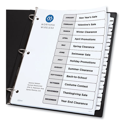 Customizable Table Of Contents Ready Index Black And White Dividers, 12-tab, Jan. To Dec., 11 X 8.5, White, 6 Sets