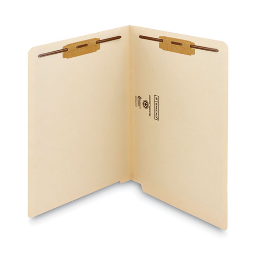 End Tab Fastener Folders With Reinforced Straight Tabs, 11-pt Manila, 2 Fasteners, Letter Size, Manila Exterior, 250/box