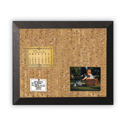 Natural Cork Bulletin Board, 24 X 18, Tan Surface, Black Wood Frame