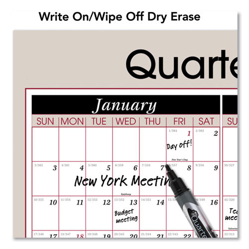 Vertical/horizontal Erasable Quarterly/monthly Wall Planner, 24 X 36, White/black/red Sheets, 12-month (jan To Dec): 2023