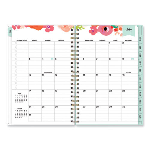 Day Designer “secret Garden Mint” Academic Weekly/monthly Twin-wire Notes Planner, 8 X 5, 12-month (july To June): 2022-2023