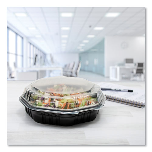 Octaview Hinged-lid Hot Food Containers, 31 Oz, 9.55 X 9.1 X 3, Black/clear, Plastic, 100/carton