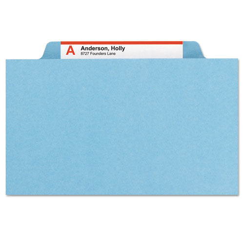 Four-section Pressboard Top Tab Classification Folders, Four Safeshield Fasteners, 1 Divider, Letter Size, Blue, 10/box