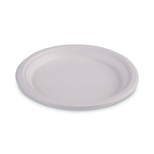 Bagasse Dinnerware, Plate, 9" Dia, White, 500/carton