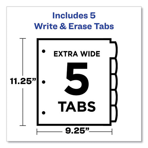 Write And Erase Durable Plastic Dividers With Straight Pocket, 5-tab, 11.13 X 9.25, White, 1 Set