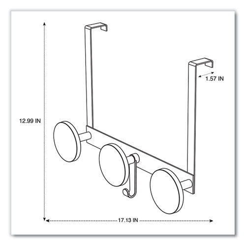 Over The Door Coat Hook, Metal And Plastic, 3 Pegs, Black, 20 Lb Capacity