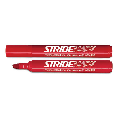 Stridemark Permanent Marker, Fine Bullet Tip, Red, 12/pack