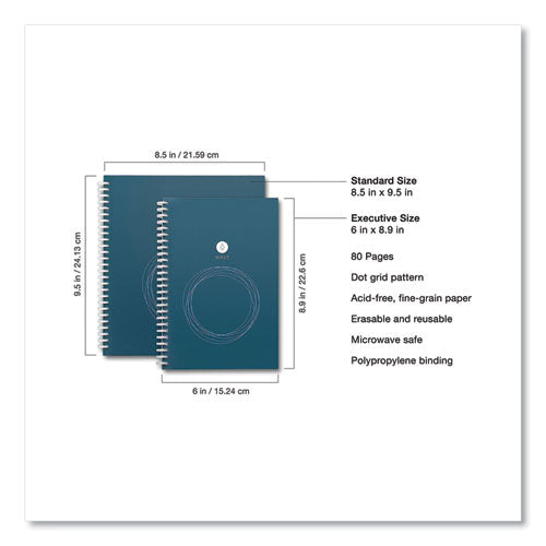 Wave Smart Reusable Notebook, Dotted Rule, Blue Cover, (40) 8.9 X 6 Sheets