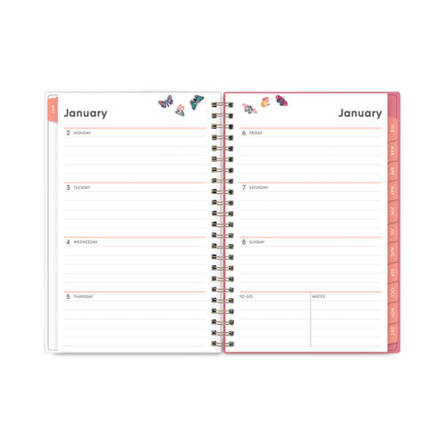 Fly By Frosted Weekly/monthly Planner, Fly By Butterflies Artwork, 8 X 5, Blush/pink Cover, 12-month (jan To Dec): 2024