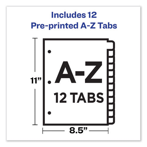 Durable Preprinted Plastic Tab Dividers, 12-tab, A To Z, 11 X 8.5, Assorted, 1 Set