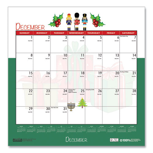 Recycled Seasonal Wall Calendar, Illustrated Seasons Artwork, 12 X 12, 12-month (jan To Dec): 2024