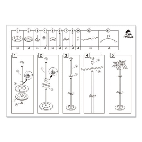 Wavy Coat Tree, Six Hangers/two Knobs/four Hooks, 18.88w X 14d X 68.5h, Silver/wood